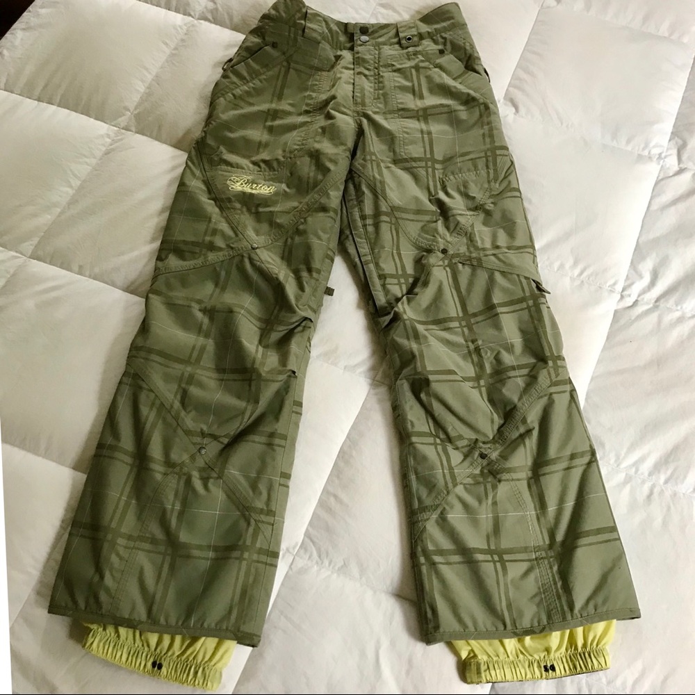 BURTON GREEN PLAID INSULATED SNOWBOARD PANTS XS